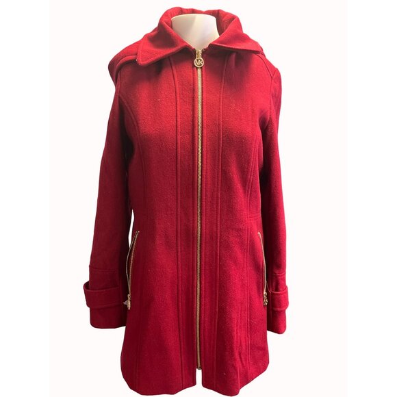 MICHAEL Michael Kors Jackets & Blazers - Michael Michael Kors Women's Red Hooded Peacoat Size 4 SKU 5753